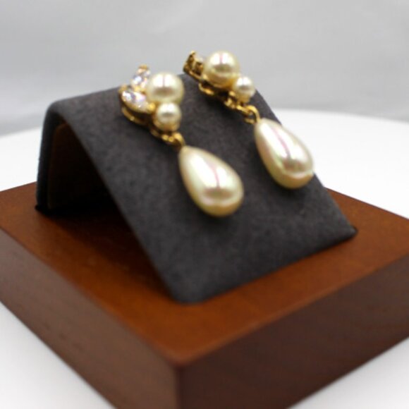 14K CZ and Pearl Dangle Drop Earrings - Picture 4 of 9